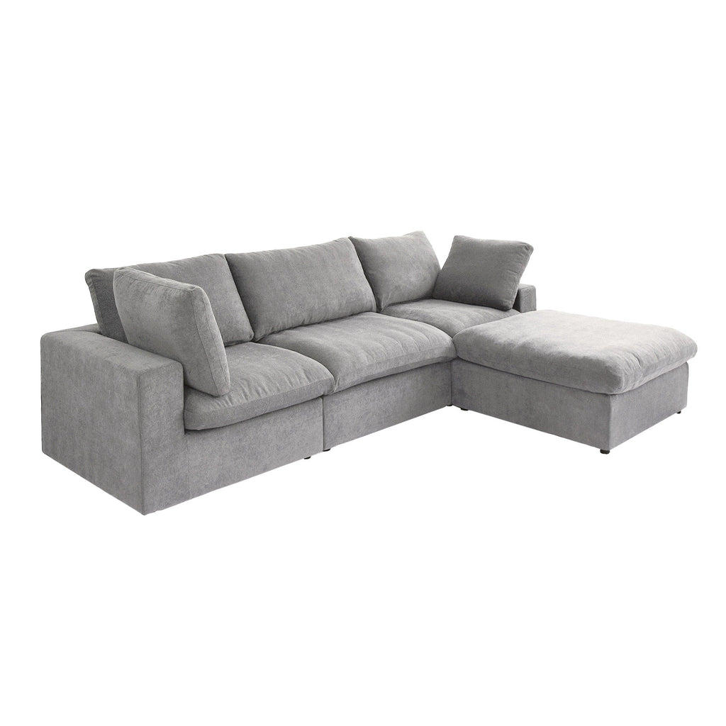 Canapé sectionnel moderne en forme de L de 120 pouces, canapé modulaire en lin avec pouf de rangement