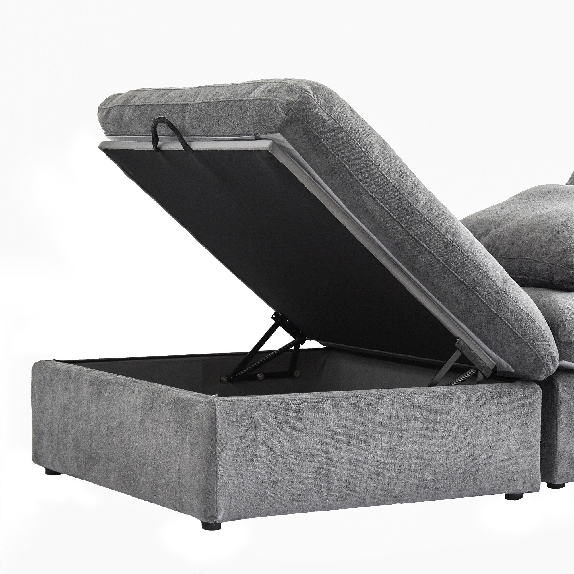 Canapé sectionnel moderne en forme de L de 120 pouces, canapé modulaire en lin avec pouf de rangement