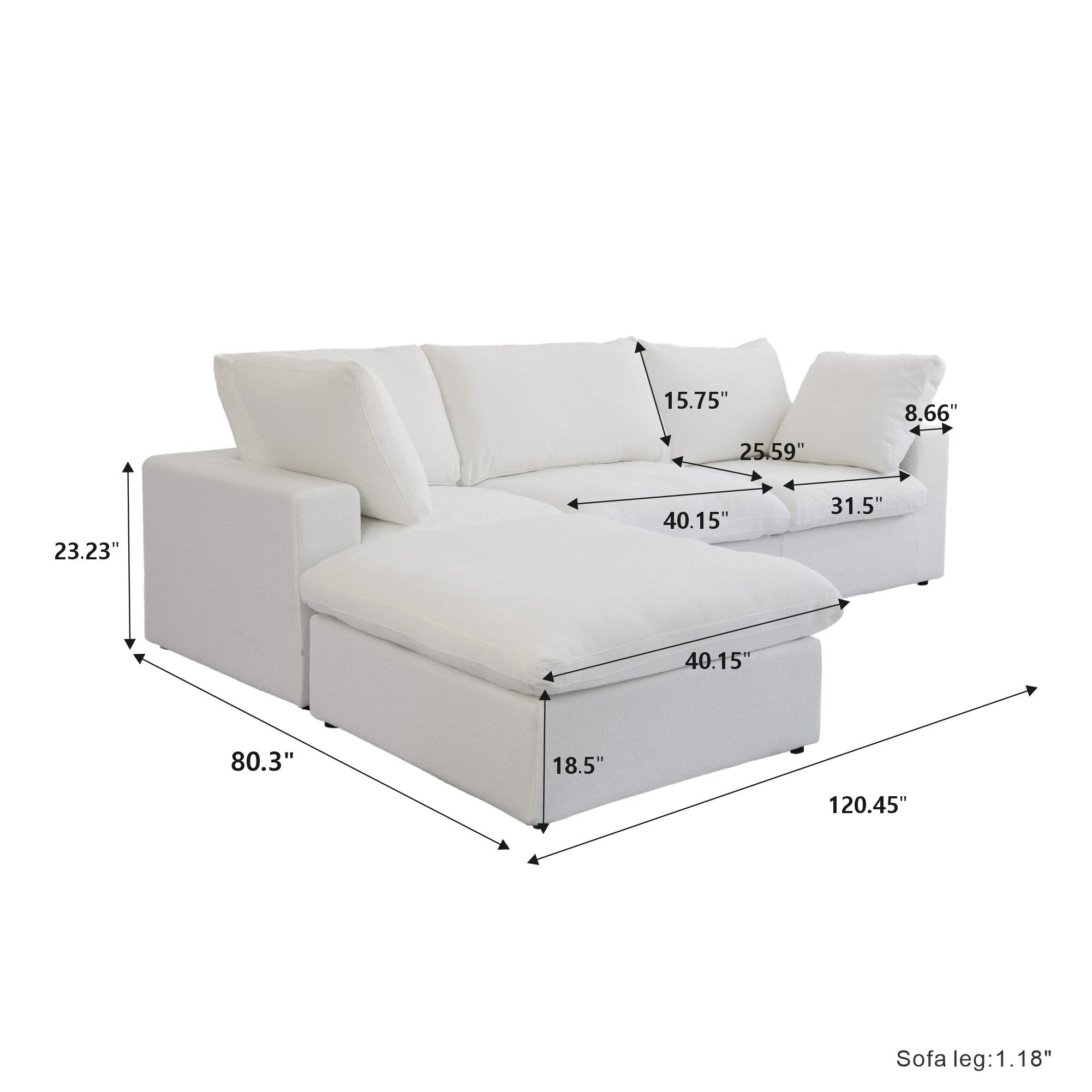 Canapé sectionnel moderne en forme de L de 120 pouces, canapé modulaire en lin avec pouf de rangement