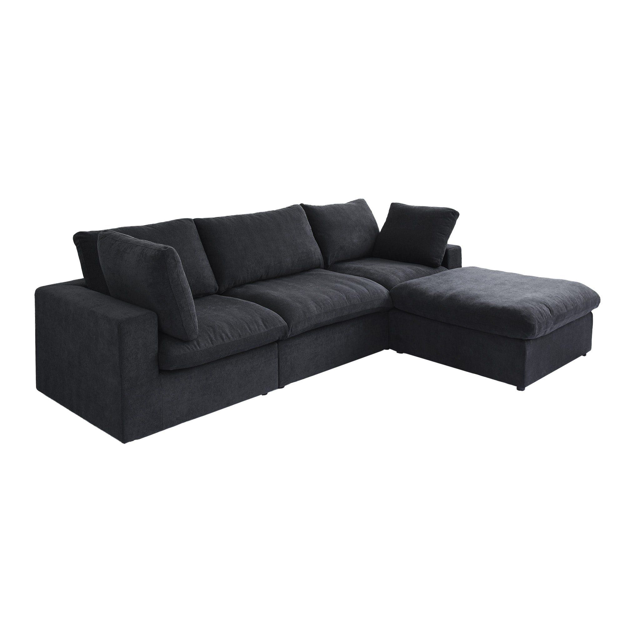 Canapé sectionnel moderne en forme de L de 120 pouces, canapé modulaire en lin avec pouf de rangement