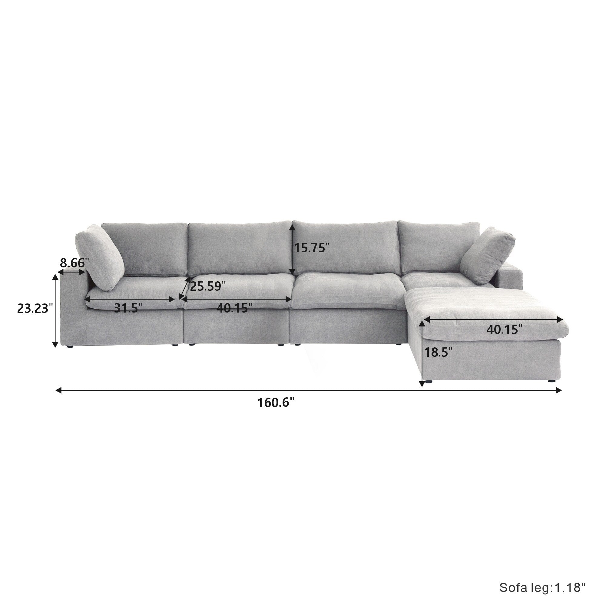 Canapé sectionnel moderne en forme de L de 120 pouces, canapé modulaire en lin avec pouf de rangement