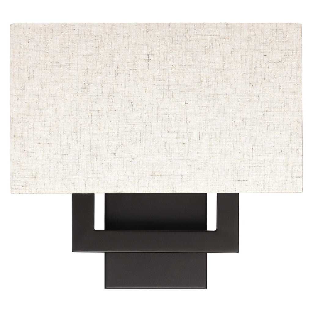 Applique murale bronze foncé de 30 cm de hauteur avec abat-jour en tissu avoine