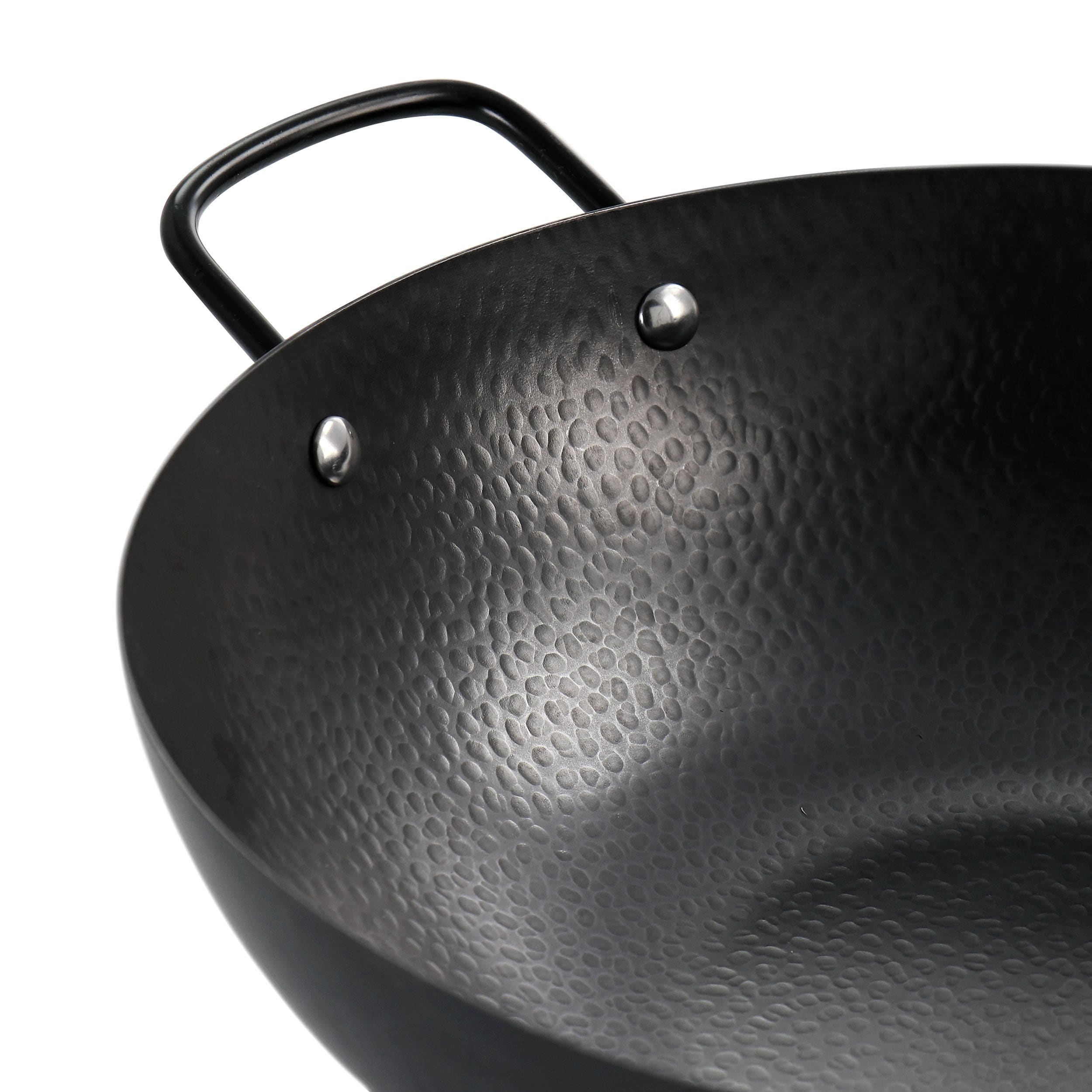 Wok en acier au carbone épais de 13 pouces, noir