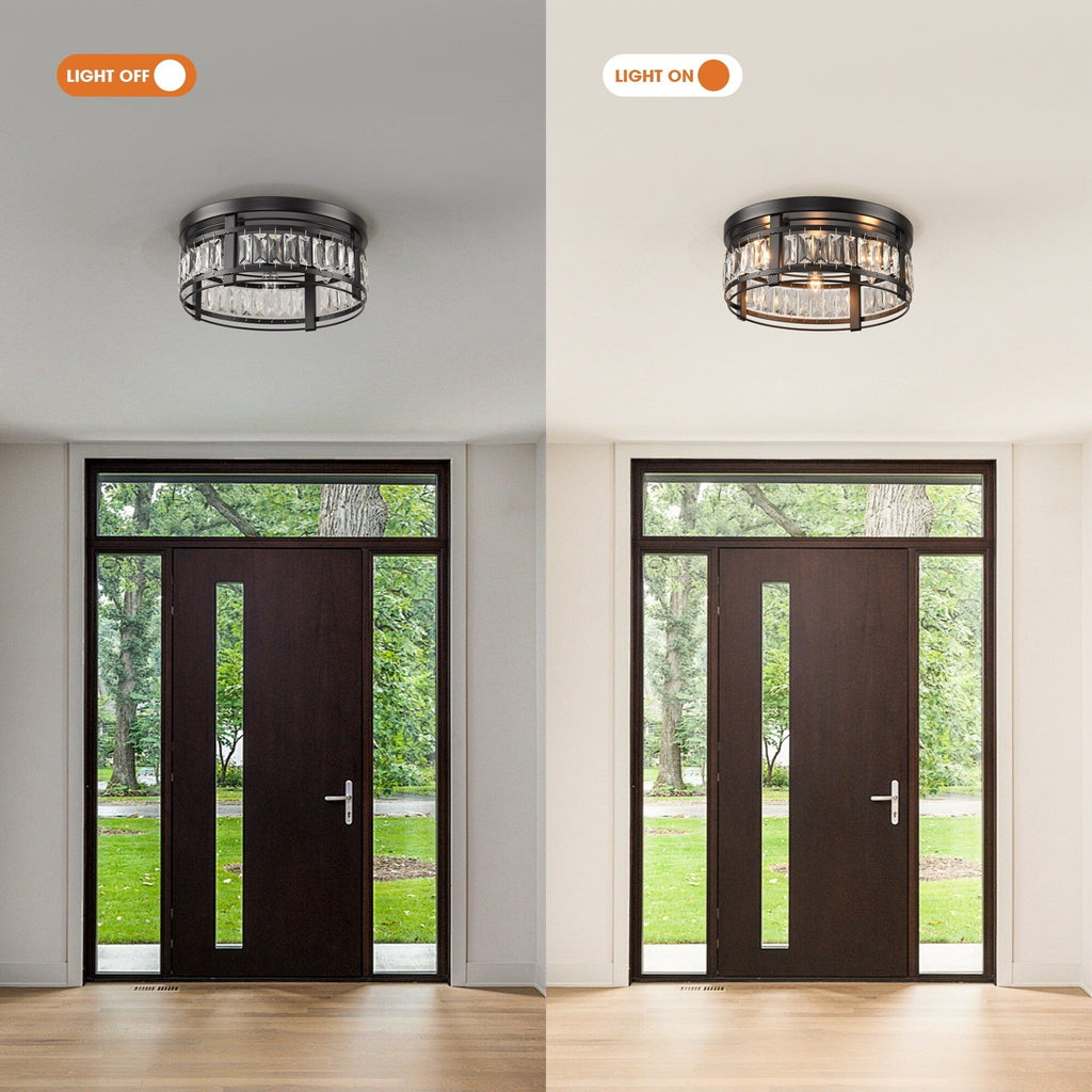 Lustre encastré moderne en cristal noir à 3 lumières pour couloir