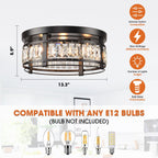Lustre encastré moderne en cristal noir à 3 lumières pour couloir