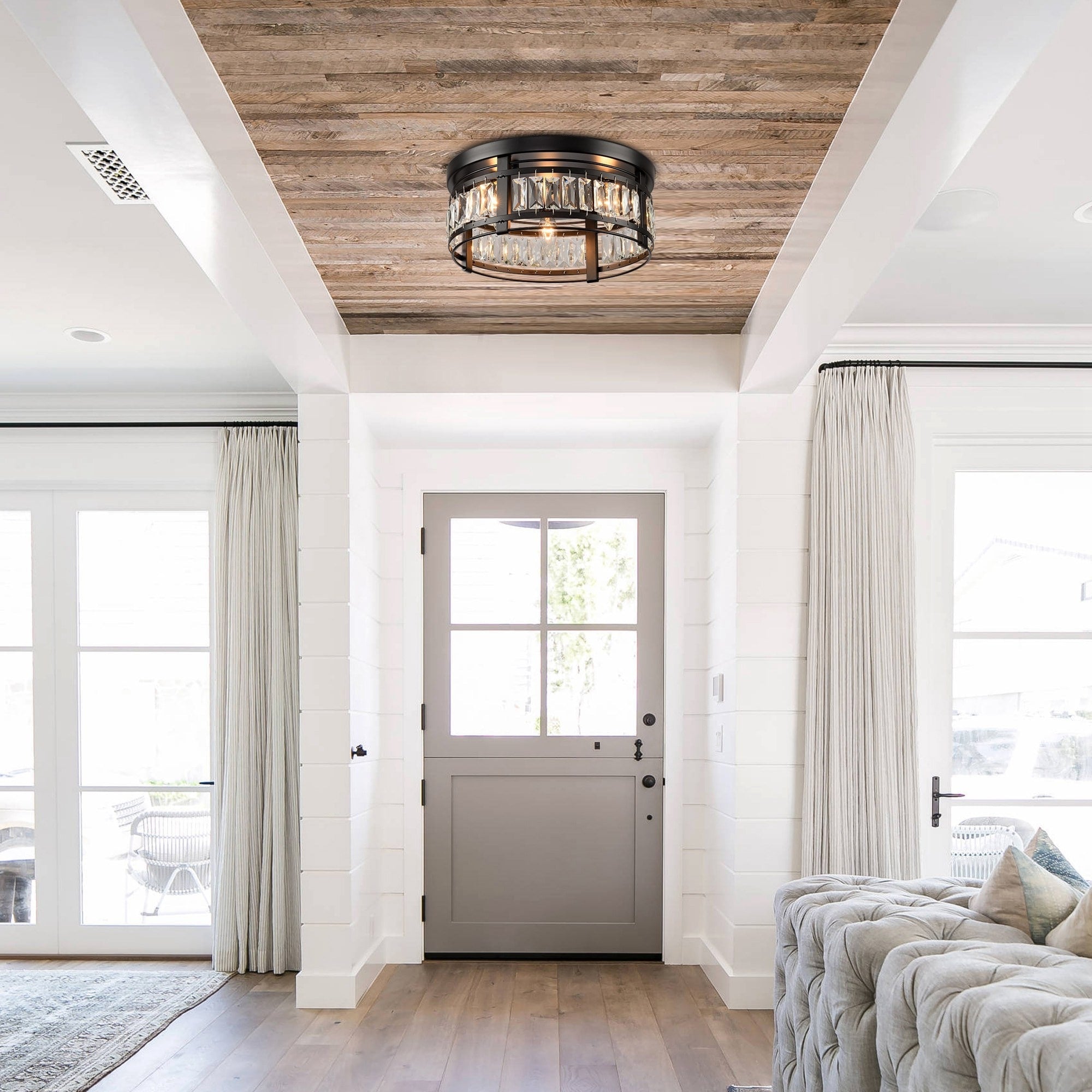 Lustre encastré moderne en cristal noir à 3 lumières pour couloir