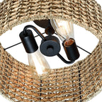 Plafonnier semi-encastré à 2 lumières en rotin naturel avec auvent noir - Noir/terreux - Noir/paille - 34,5 cm de largeur
