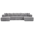 Canapé modulable réversible 4 places en U 130 en velours côtelé rayé gris – Agencement personnalisable pour salon et chambre