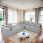 Canapé modulable réversible 4 places en U 130 en velours côtelé rayé gris – Agencement personnalisable pour salon et chambre