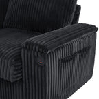 Canapé 4 places en velours côtelé avec ports USB, porte-gobelets rabattables et rangement dissimulé