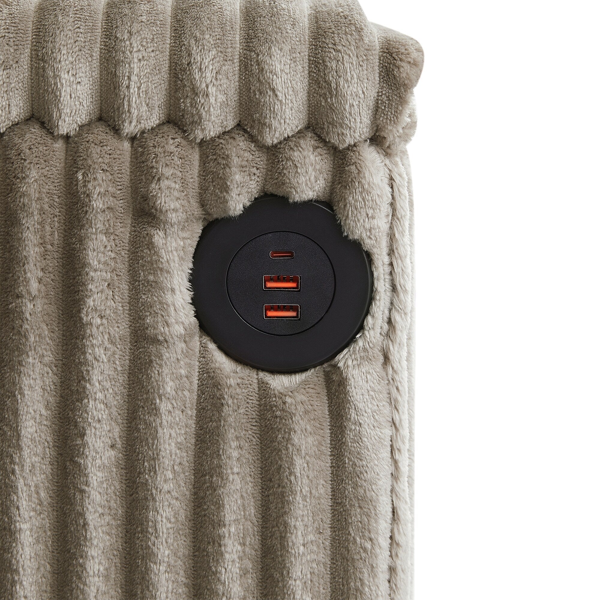 Canapé 4 places en velours côtelé avec ports USB, porte-gobelets rabattables et rangement dissimulé