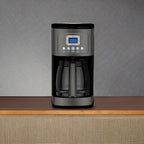 Cafetière programmable 14 tasses, carafe en verre, réglage de l'intensité de l'infusion, réglage de 1 à 4 tasses, acier inoxydable noir