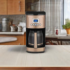 Cafetière programmable 14 tasses, carafe en verre, réglage de l'intensité de l'infusion, réglage de 1 à 4 tasses, cuivre