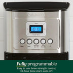 Cafetière programmable 14 tasses, carafe en verre, réglage de l'intensité de l'infusion, réglage de 1 à 4 tasses, acier inoxydable