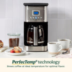 Cafetière programmable 14 tasses, carafe en verre, réglage de l'intensité de l'infusion, réglage de 1 à 4 tasses, acier inoxydable