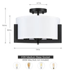 Plafonnier semi-encastré noir mat à 3 lumières de 14 po avec abat-jour tambour - 14 W