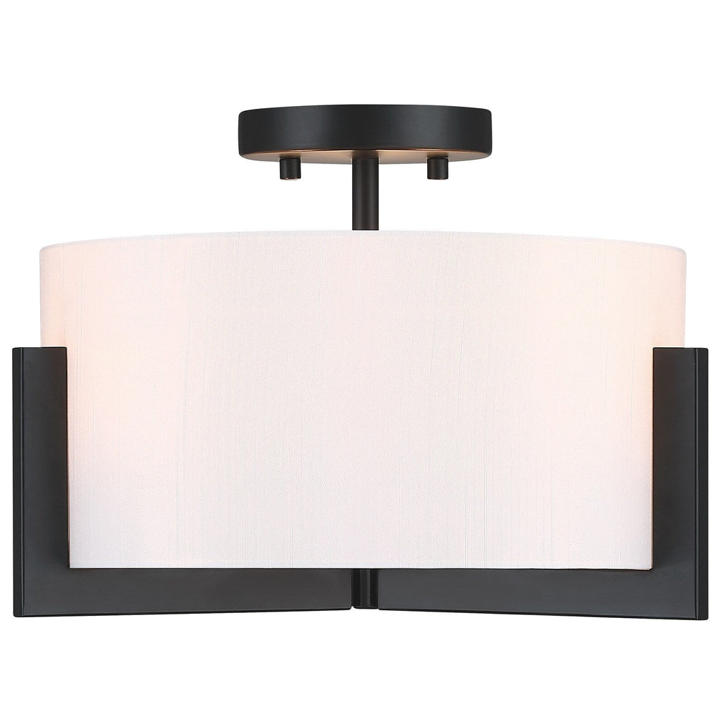 Plafonnier semi-encastré noir mat à 3 lumières de 14 po avec abat-jour tambour - 14 W