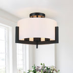 Plafonnier semi-encastré noir mat à 3 lumières de 14 po avec abat-jour tambour - 14 W