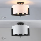 Plafonnier semi-encastré noir mat à 3 lumières de 14 po avec abat-jour tambour - 14 W