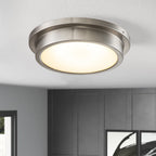 Plafonnier DEL 30 W 3000 K, 14 po, nickel brossé, avec abat-jour en verre rayé - Nickel brossé