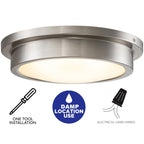 Plafonnier DEL 30 W 3000 K, 14 po, nickel brossé, avec abat-jour en verre rayé - Nickel brossé