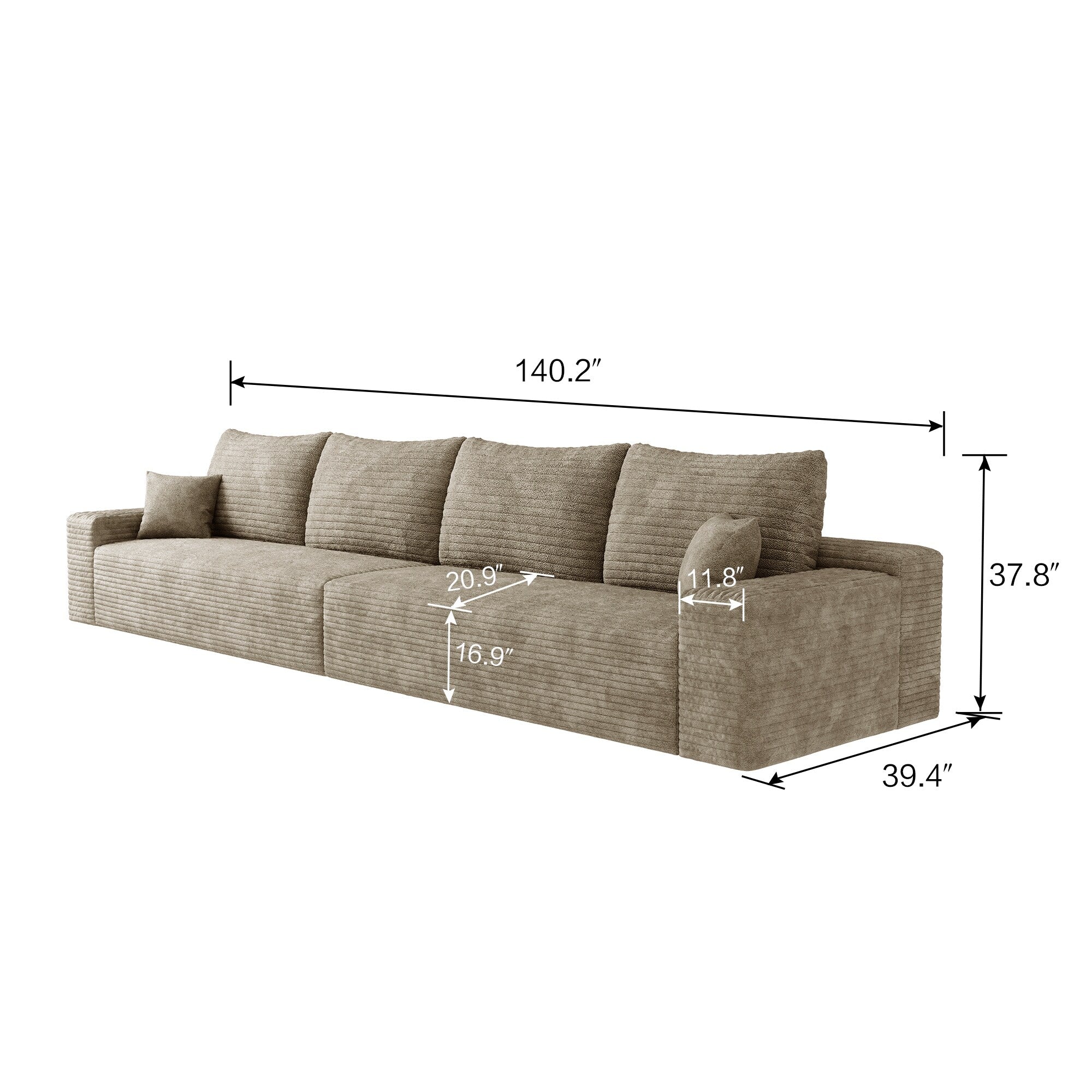 Canapé 5 places en mousse 140Foam - Canapé nuage en velours côtelé moelleux avec fauteuil inclinable et mousse haute résilience