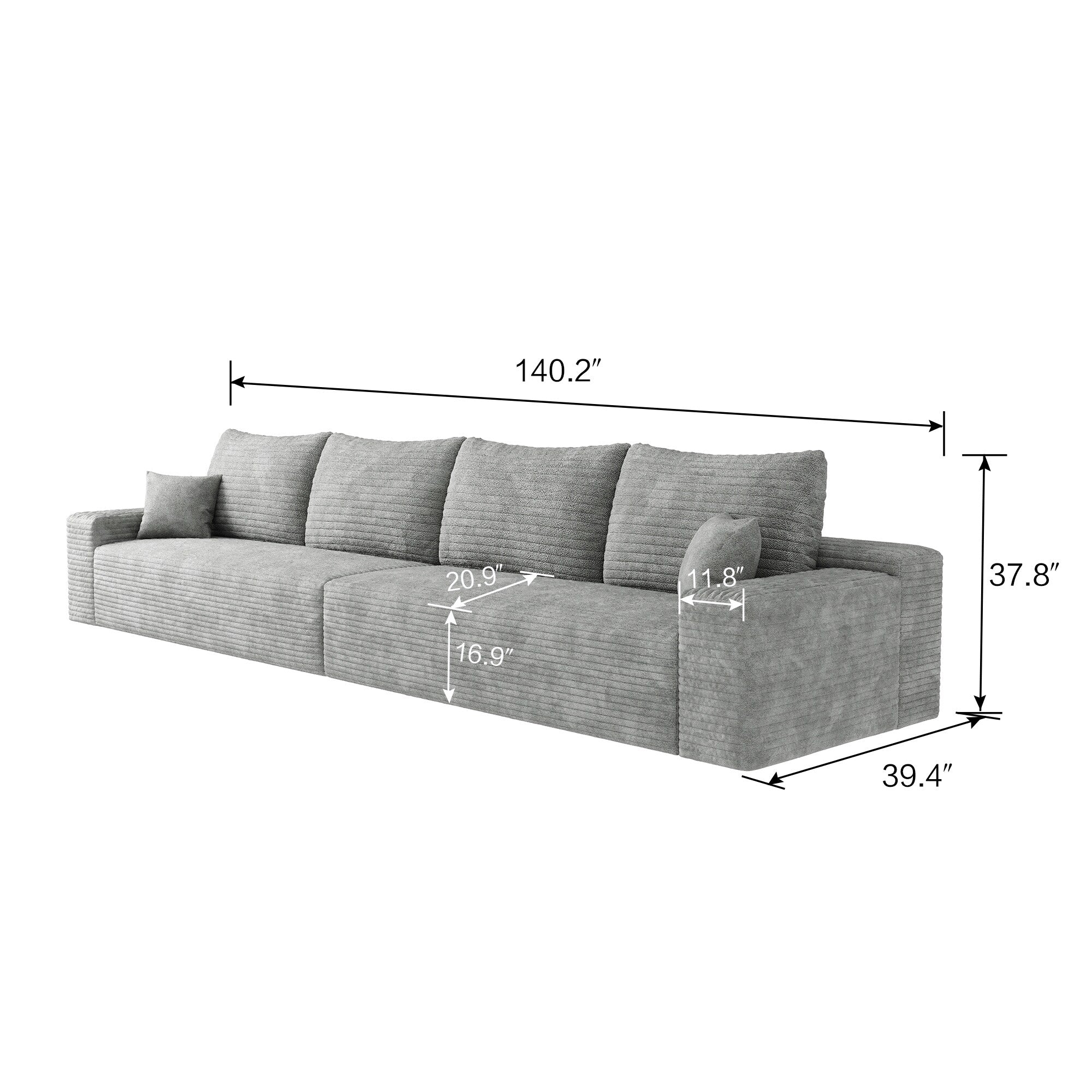 Canapé 5 places en mousse 140Foam - Canapé nuage en velours côtelé moelleux avec fauteuil inclinable et mousse haute résilience