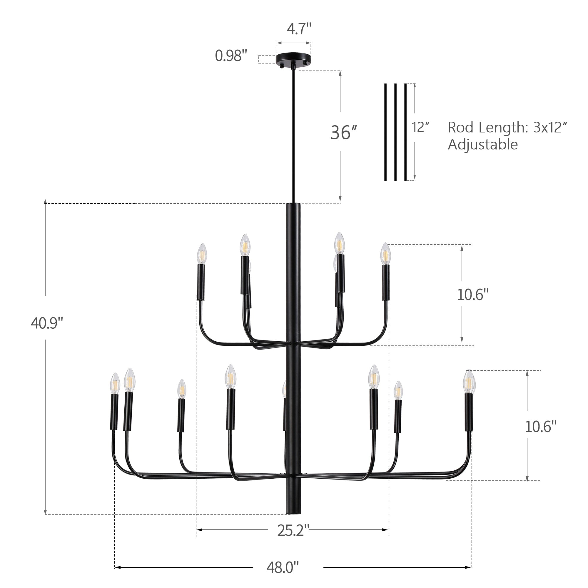 Lustre chandelier minimaliste à 15 lumières, 2 niveaux, design ancien - 48