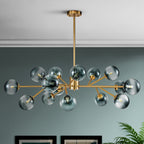 Lustre linéaire moderne à 15 lumières pour îlot de cuisine Sputnik, composé de branches et de bulles en verre