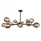 Lustre linéaire moderne à 15 lumières pour îlot de cuisine Sputnik, composé de branches et de bulles en verre
