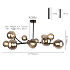 Lustre linéaire moderne à 15 lumières pour îlot de cuisine Sputnik, composé de branches et de bulles en verre