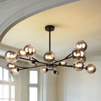 Lustre linéaire moderne à 15 lumières pour îlot de cuisine Sputnik, composé de branches et de bulles en verre