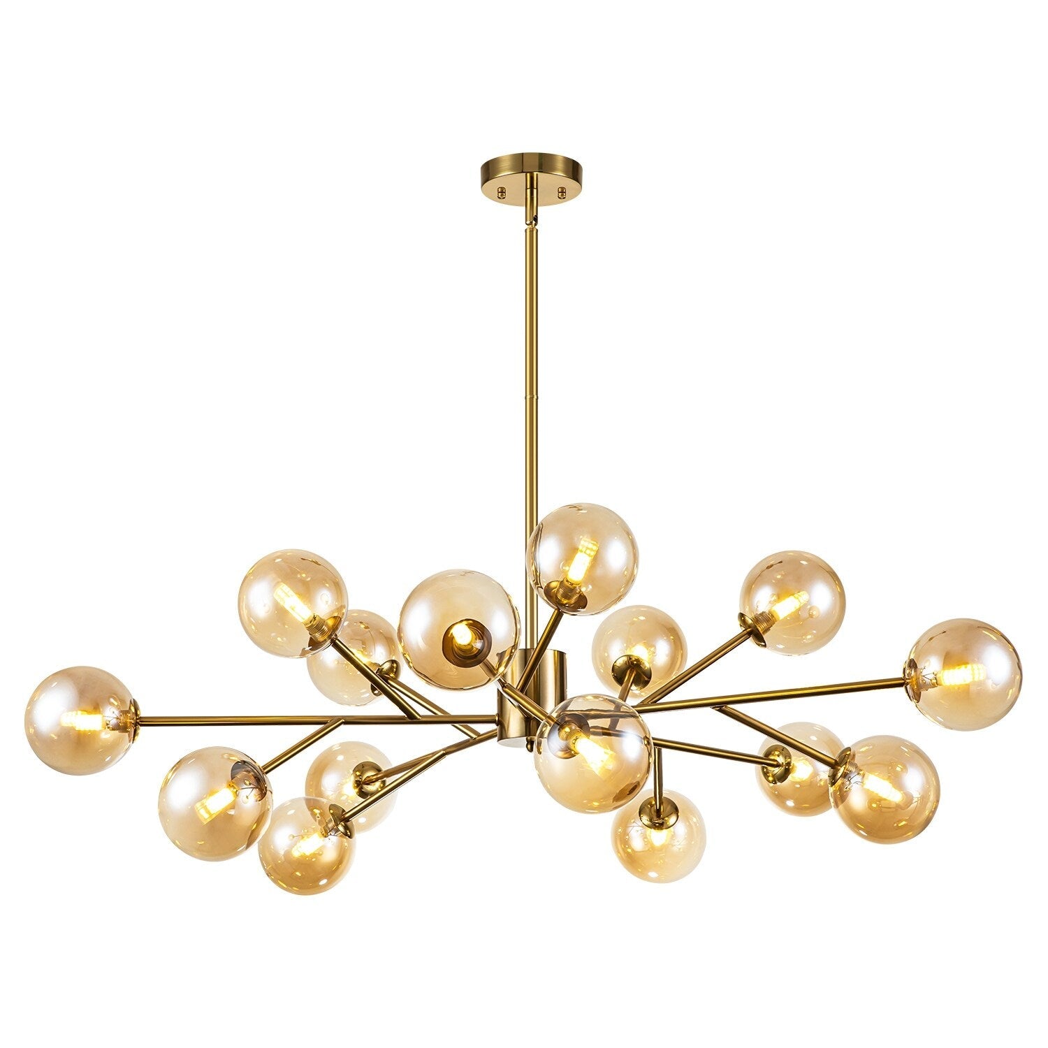Lustre linéaire moderne à 15 lumières pour îlot de cuisine Sputnik, composé de branches et de bulles en verre