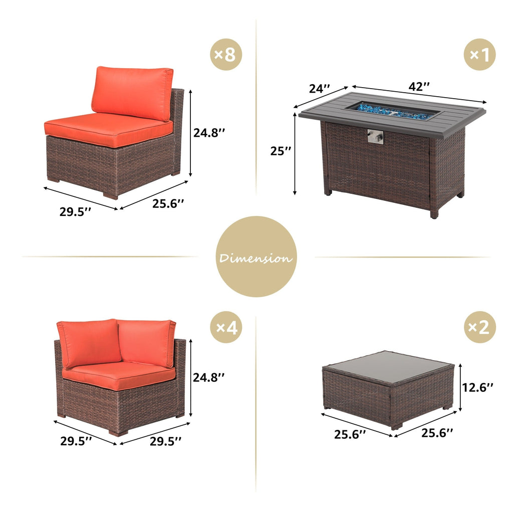 Ensemble de 15 meubles de patio en osier avec canapé, foyer et table