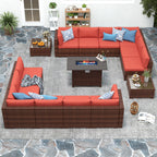 Ensemble de 15 meubles de patio en osier avec canapé, foyer et table
