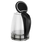 Bouilloire électrique en verre 1500 W 1,8 L avec arrêt automatique et couvercle et fond en acier inoxydable