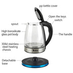 Bouilloire électrique 1500 W 1,8 L, chauffe-eau, théière en verre, cafetière, arrêt automatique