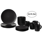 Service de table 16 pièces pour 4 personnes | Tasses, assiettes à salade, bols et saladiers, résistant aux éclats et aux fissures, noir mat