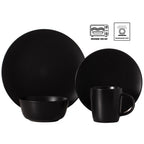 Service de table 16 pièces pour 4 personnes | Tasses, assiettes à salade, bols et saladiers, résistant aux éclats et aux fissures, noir mat