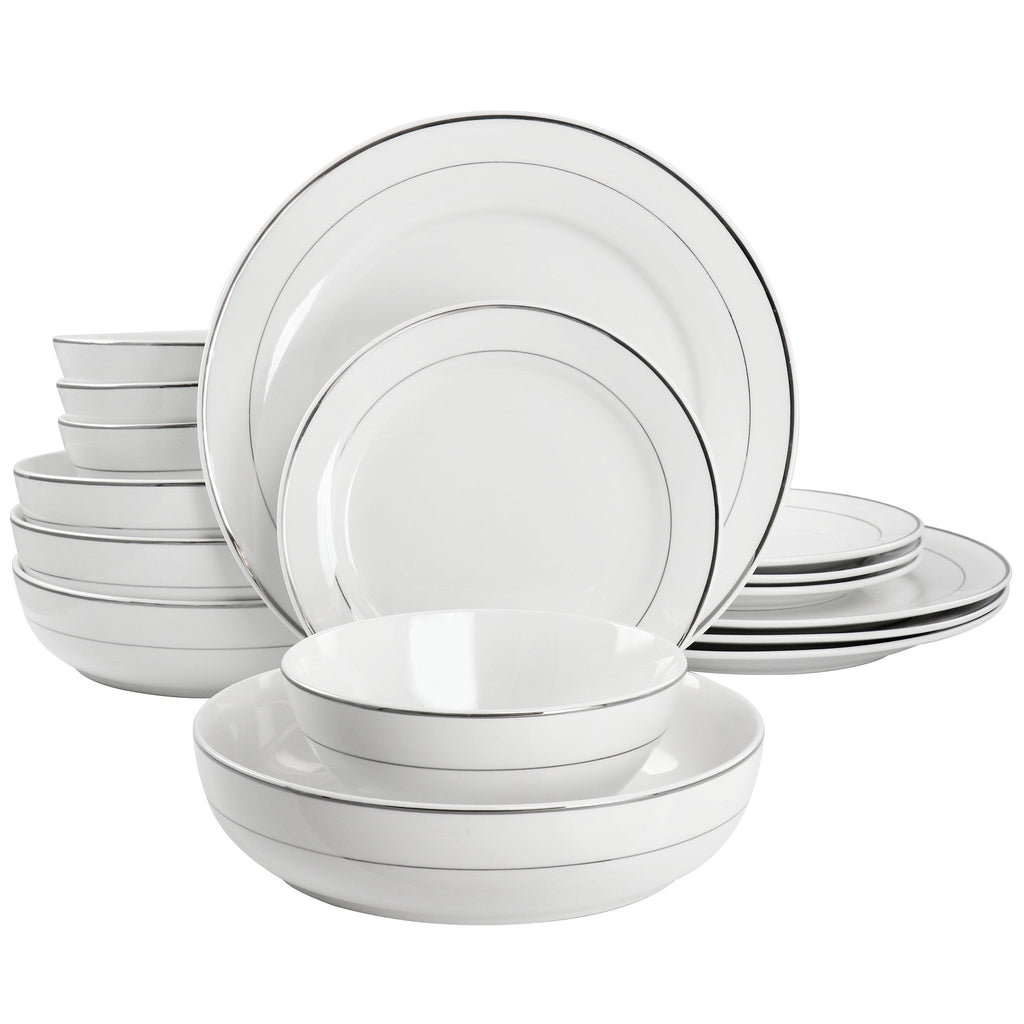 Service de table rond en porcelaine de 16 pièces avec deux bols