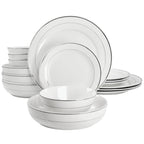 Service de table rond en porcelaine de 16 pièces avec deux bols