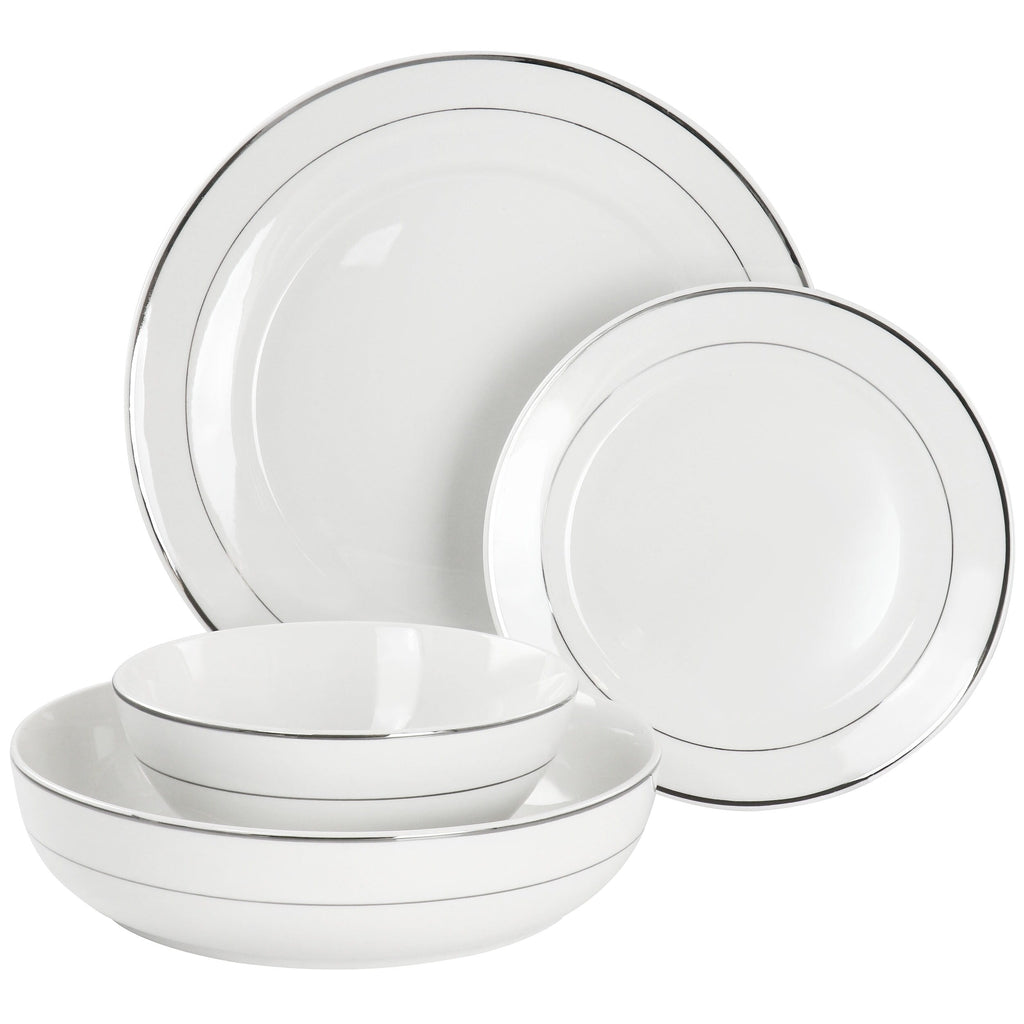 Service de table rond en porcelaine de 16 pièces avec deux bols