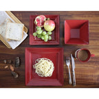 Service de table carré en grès perlé, 16 pièces, Lorren Home Trends, rouge