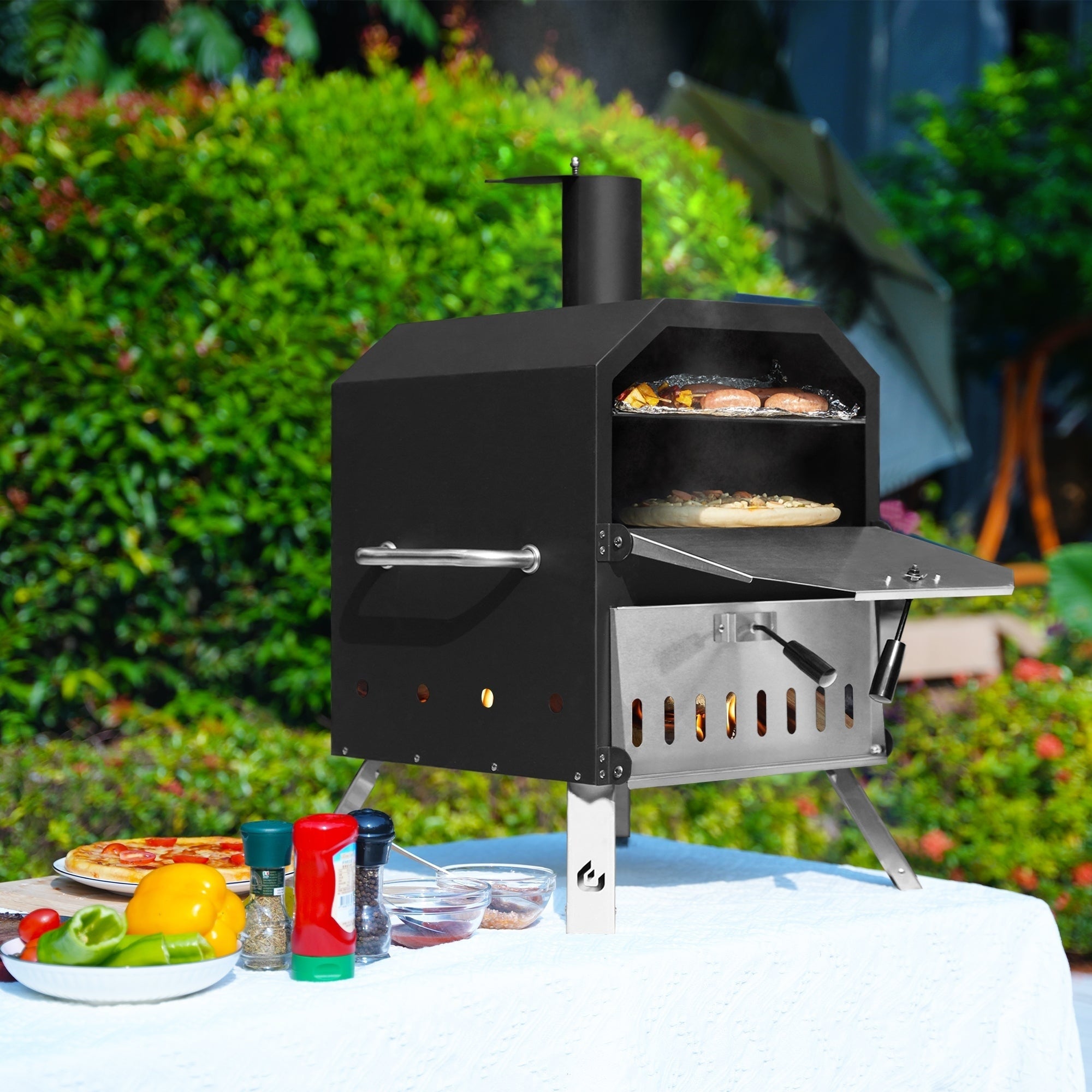 Four à pizza extérieur à 2 couches, four à pizza au feu de bois, gril à pizza extérieur pour camping - 16 pouces