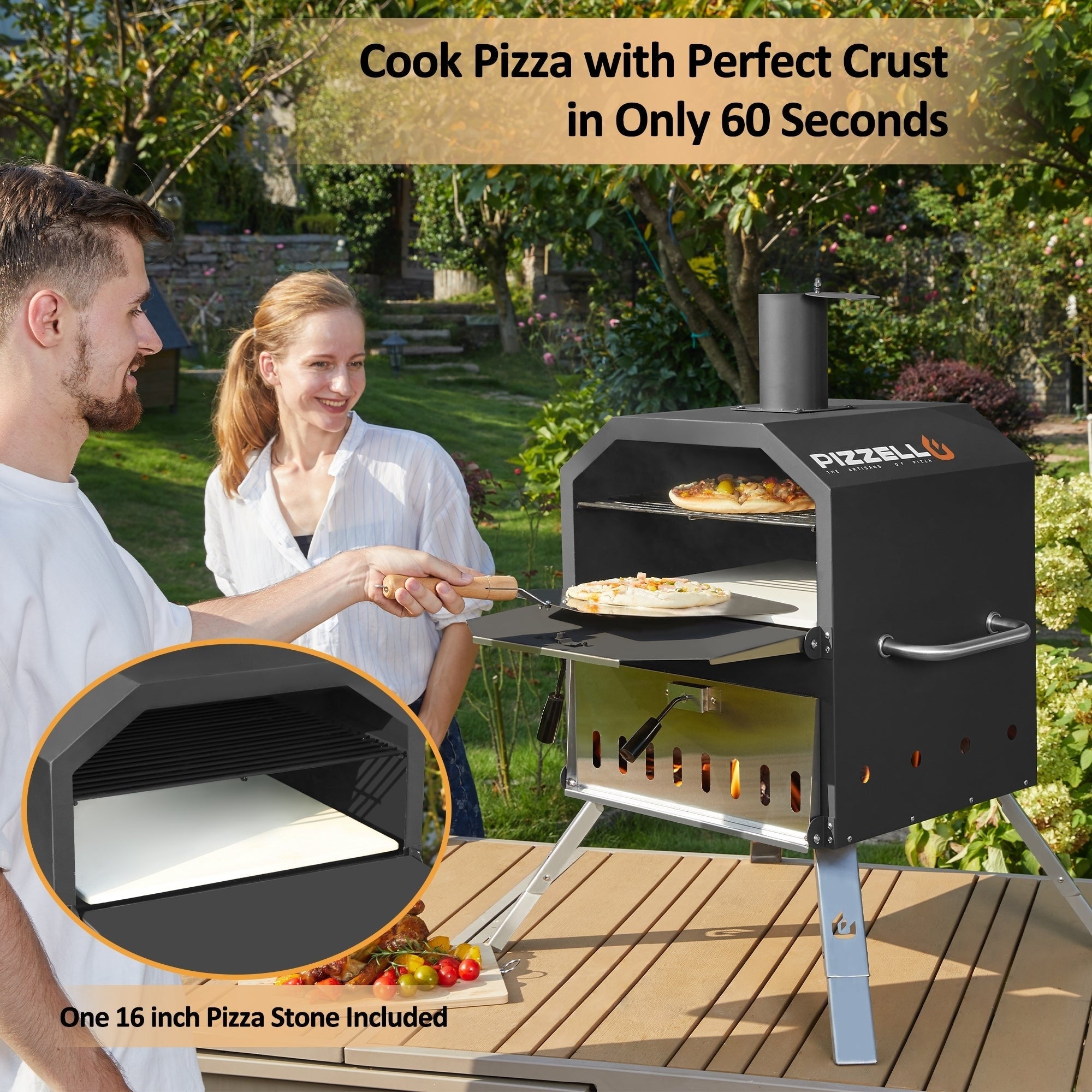 Four à pizza extérieur à 2 couches, four à pizza au feu de bois, gril à pizza extérieur pour camping - 16 pouces