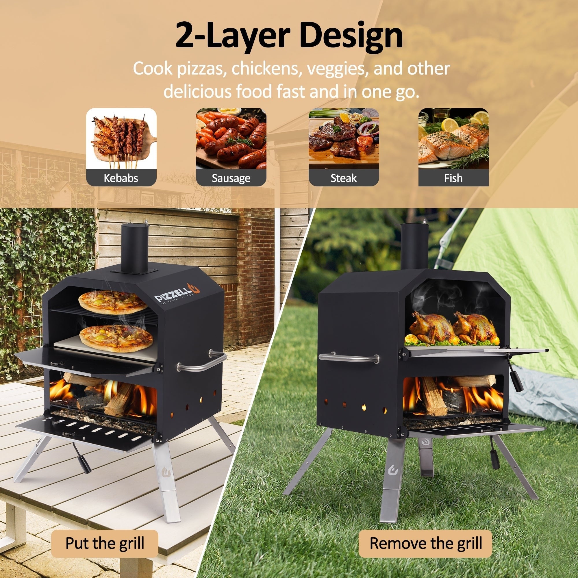 Four à pizza extérieur à 2 couches, four à pizza au feu de bois, gril à pizza extérieur pour camping - 16 pouces