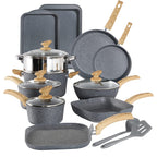 Batterie de cuisine en granit 17 pièces, ensemble de casseroles et poêles antiadhésives