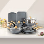 Batterie de cuisine en granit 17 pièces, ensemble de casseroles et poêles antiadhésives