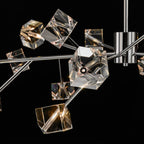 Lustre en cristal linéaire Sputnik à 18 lumières, design moderne et glamour, idéal pour une salle à manger ou un salon.