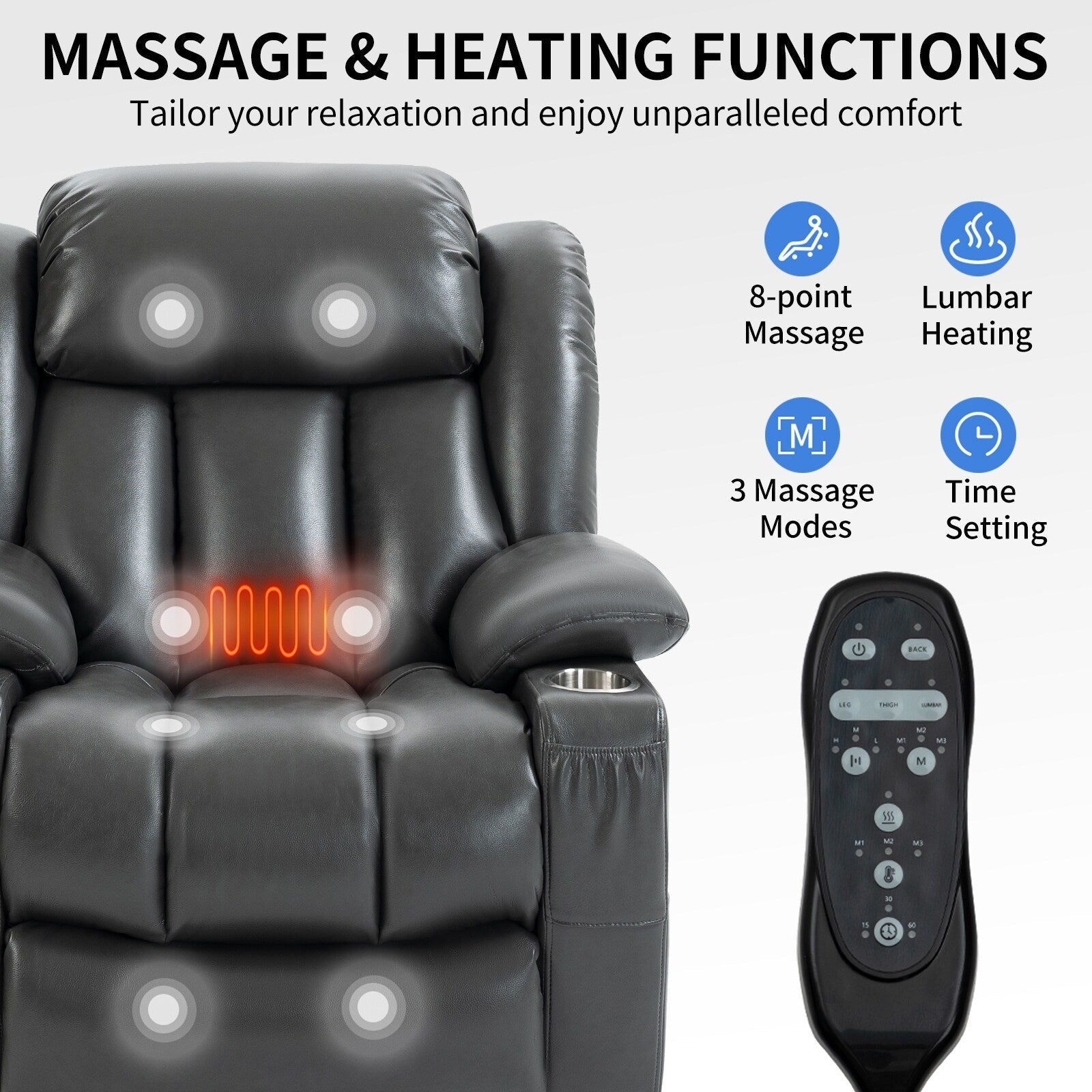 Fauteuil inclinable électrique à 180°, double moteur, porte-gobelets en acier inoxydable